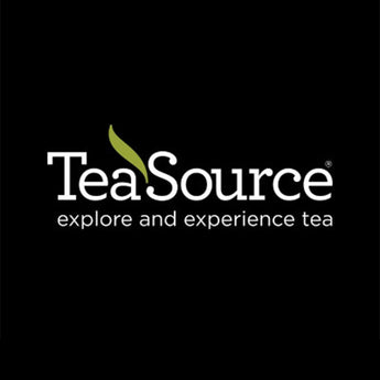 TeaSource Logo on a black background with the tagline below "explore and experience tea"